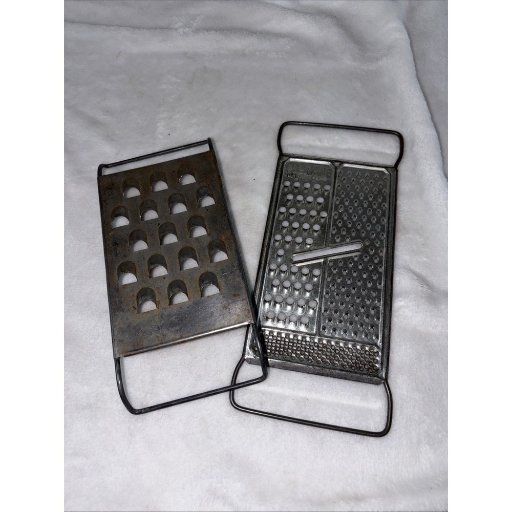 Vintage 1960s All In One Grater & Wonder Shredder Retro Lot Of 2 Natural Patina